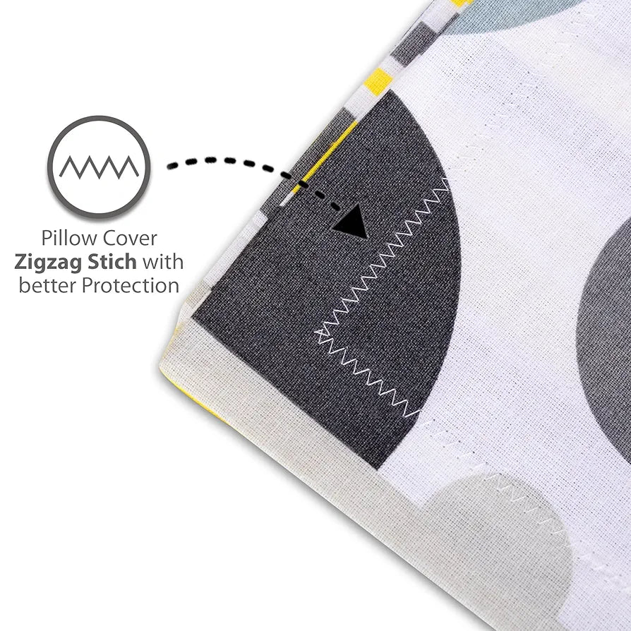 Divine Casa 144 TC 100% Cotton Single Bedsheet with 1 Pillow Cover Geometric Pattern Colour Grey & Yellow
