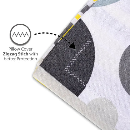 Divine Casa 144 TC 100% Cotton Single Bedsheet with 1 Pillow Cover Geometric Pattern Colour Grey & Yellow