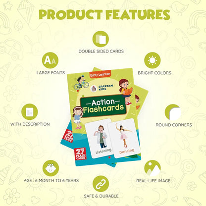 SPARTAN KIDS® Action Flash Cards for Kids | 27 Early Learning Flash Cards Easy & Fun Way of Learning 1 Year to 6 Years Baby