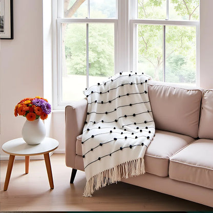 Sajavat Home Hand-Knitted Pure Cotton 3 Seater Sofa Throw Colour Beige & Black