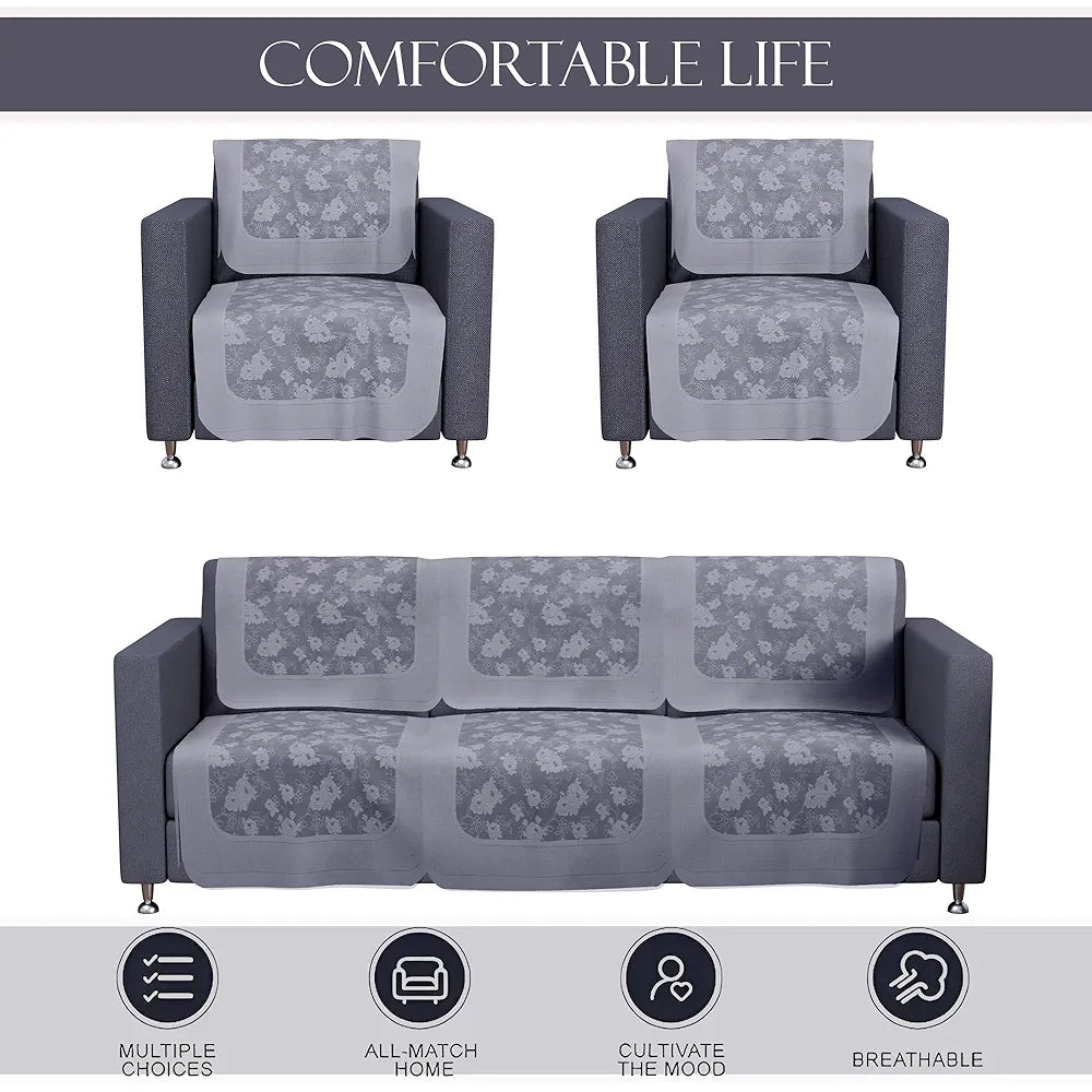 Kuber Industries Set of 10 Net Anti-Skid Sofa Cover 5-Seater Self Net Hawaii Grey