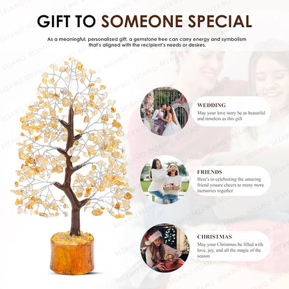 Bezavo Citrine Crystal Tree Feng Shui Money Tree Silver Wire for Prosperity & Vitality