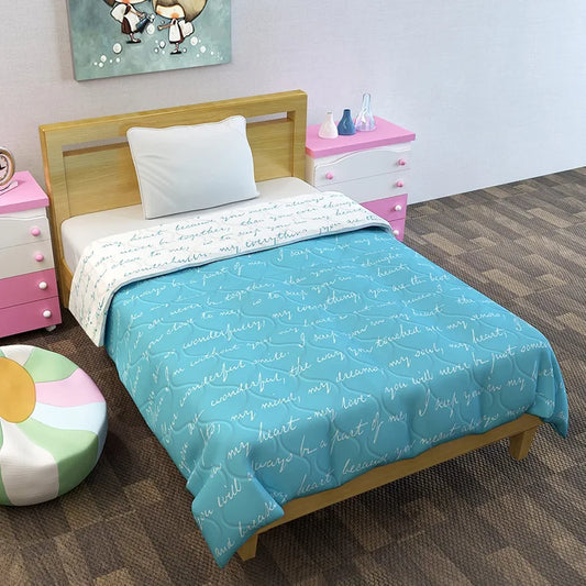 Divine Casa 120 GSM Microfiber Reversible Kids Single Bed Comforter Ultra-Soft Toddler Blanket Colour Blue Topaz