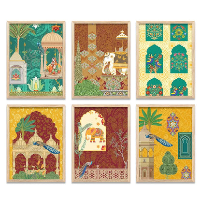 Kotart Traditional Indian Wall Art Madhubani Paintings for Living Room Framed Wall Painting Pichwai Art Painting set of 6 D