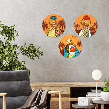 Artvibes African Warli Art Wooden Wall Hanger for Home Decor | Artwork Canvas Paintings