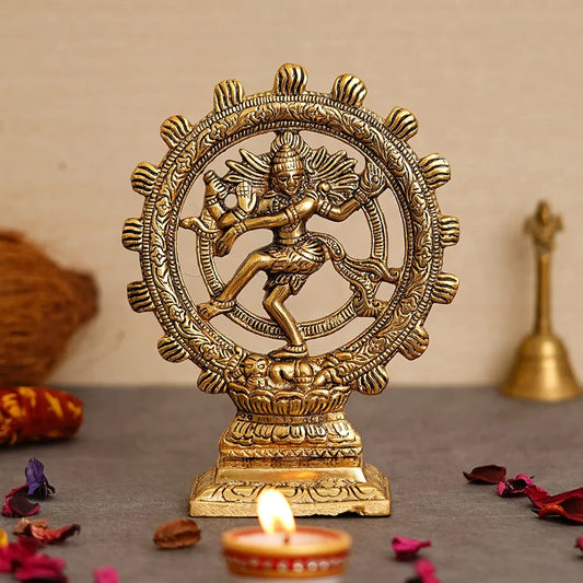 Webelkart Premium Gold Plated Lord Shiva Dancing Natraj Statue Showpiece Handcrafted Sculpture