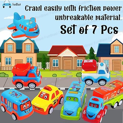 FunBlast Kids Pull Back Vehicles Push and Go Crawling Toy Car for Kids & Children (Set of 7 Pcs)