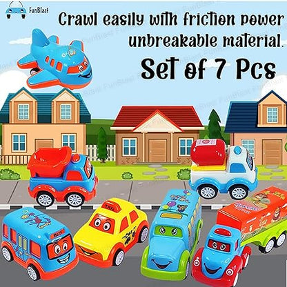 FunBlast Kids Pull Back Vehicles Push and Go Crawling Toy Car for Kids & Children (Set of 7 Pcs)