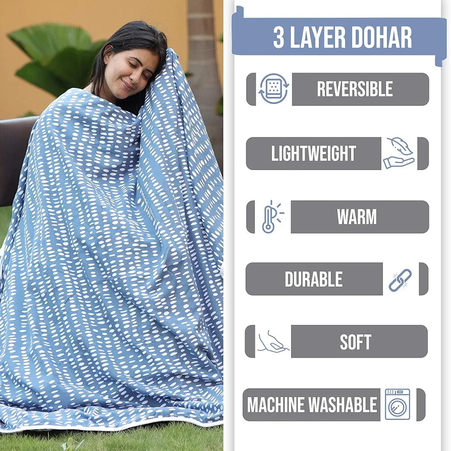 Divine Casa 120 GSM Microfiber Double Dohar Soft & Lightweight Throw Blanket Rain Dash Pattern Colour Rainy Blue