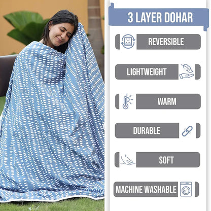 Divine Casa 120 GSM Microfiber Double Dohar Soft & Lightweight Throw Blanket Rain Dash Pattern Colour Rainy Blue