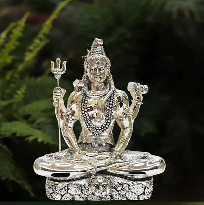 Gold Art India Lord Shiva Silver Plated Antique Idol with Trishul