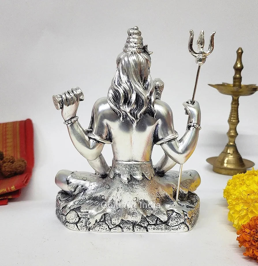 Gold Art India Lord Shiva Silver Plated Antique Idol with Trishul