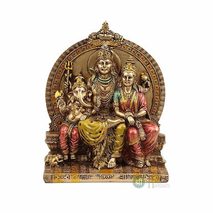 Indicast 8" Inch Cold Cast Resin Shiva With Ganesh & Parwati Showpiece Antique Decor | Metal Finish
