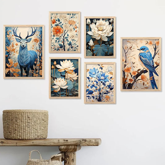 Kotart Madhubani Paintings Modern Art Wall Decor Framed Paintings Set of 6 Multicolor H