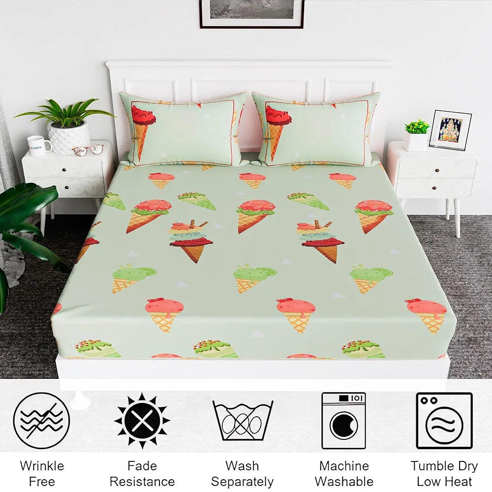 Kuber Industries Premium Cotton Bedsheets For Double Bed With 2 Pillow Covers Green