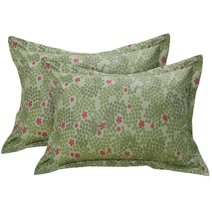 Huesland by Ahmedabad Cotton 144 TC King Size Bedsheet Cotton with 2 Pillow Covers | Botanical Bliss | Vanilla & Green