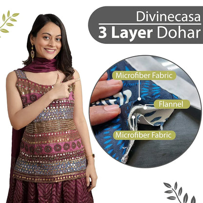 Divine Casa 120 GSM Microfiber Single Dohar Soft & Lightweight Throw Blanket Cozy & Breathable Zig-Zag Pattern Mourning Colour Dove & White