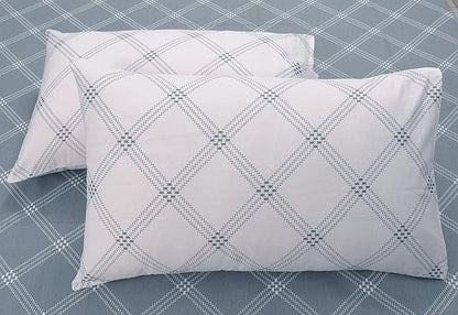 Huesland by Ahmedabad Cotton 186 TC Bedsheet for King Size Bed with 2 Pillow Covers | Grey & White