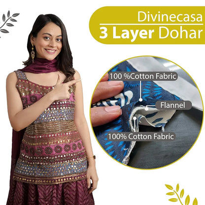 Divine Casa 100% Cotton Reversible Single Bed Dohar Lightweight & Soft AC Blanket Summer Quilt Colour Geometric Silver & Lemon
