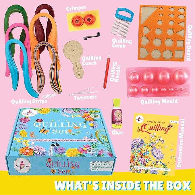 Kalakaram Diy Quilling Set | Creating Multiple Quilling Art Pieces Using Techniques Like Sheer Rolling | Diy Craft Kit for Kids