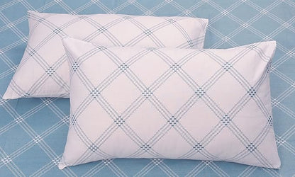 Huesland by Ahmedabad Cotton 186 TC Cotton Bedsheets for King Size Bed with 2 Pillow Covers | Blue & White