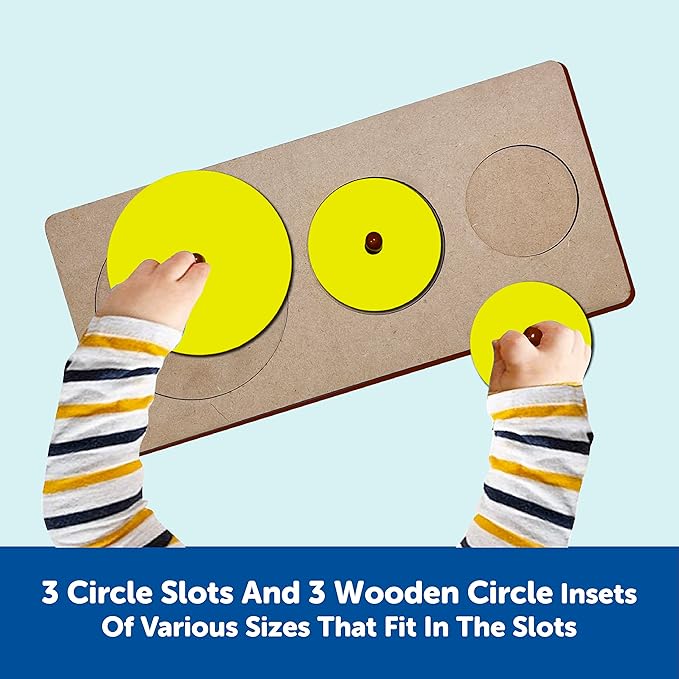 Mini Leaves Montesoori Three Round Shapes Learning Wooden Knob Puzzle for Kids | 1 Year Old- Preschool Shape Puzzle