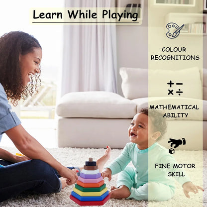 Tantrums Preschool Wooden Building Blocks Graded Tower Puzzle for Kids to Develop Eye Coordination | Fun Learning Toy | Puzzle for Concentration I Multicolour Single Circle - Tower,1 Piece