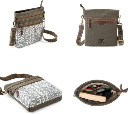 Goatter Cotton Dari And Leather Material Messenger Sling Bag For Women, Green Color
