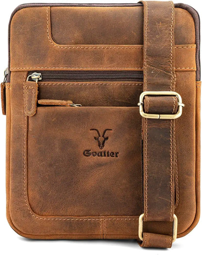 Goatter Genuine Leather Slim Design Multi Pocket 11" Inch Messenger Sling Bag For Men,