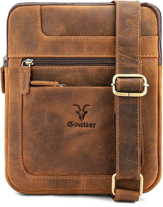 Goatter Genuine Leather Slim Design Multi Pocket 11" Inch Messenger Sling Bag For Men,