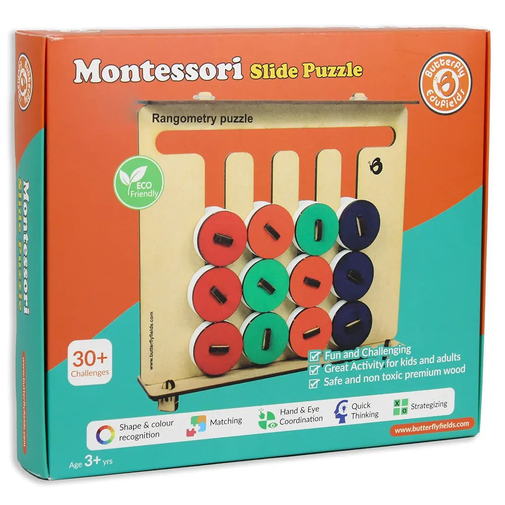 Butterfly EduFields Wooden Montessori Slide Puzzle I Color & Pattern Matching Learning Toys for Kids 4-8 Years Boys Girls | 30+ Patterns | Preschool Educational Activity Toy for 4,5,6,7,8