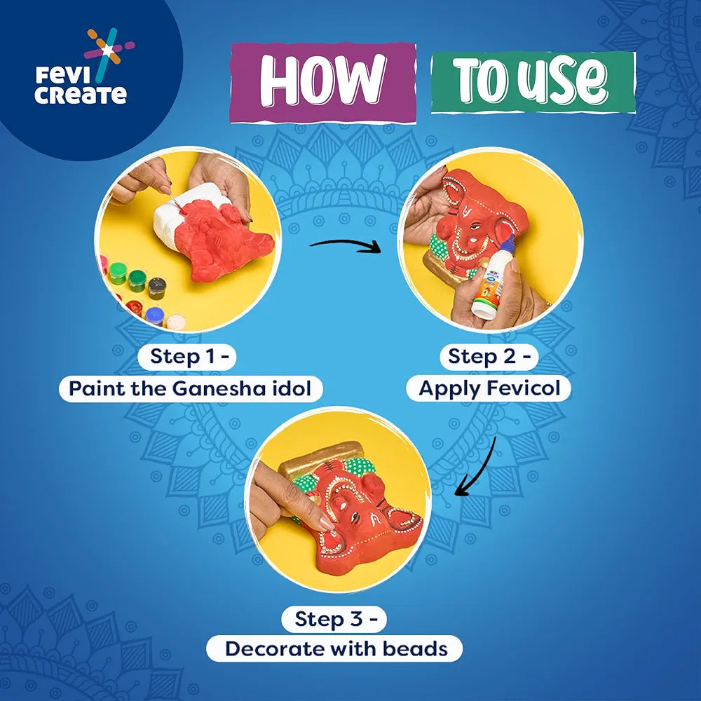 Fevicreate Eco-friendly Ganesha Painting art and craft kit, Paint Ganpati idol made by local artisans Craft materials provided Make pandal from the box Immerse Ganesha at home Gift for girls and boys 8+ year