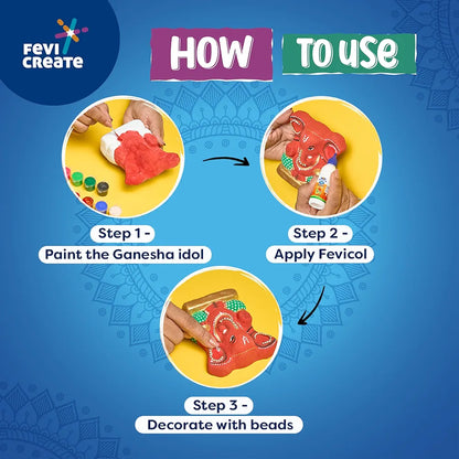 Fevicreate Eco-friendly Ganesha Painting art and craft kit, Paint Ganpati idol made by local artisans Craft materials provided Make pandal from the box Immerse Ganesha at home Gift for girls and boys 8+ year