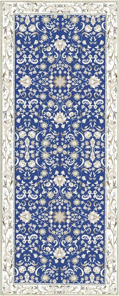 Ishro Home Velvet Premium Modern Runner Rug For Bedroom, Kitchen Colour  Geometrical Blue