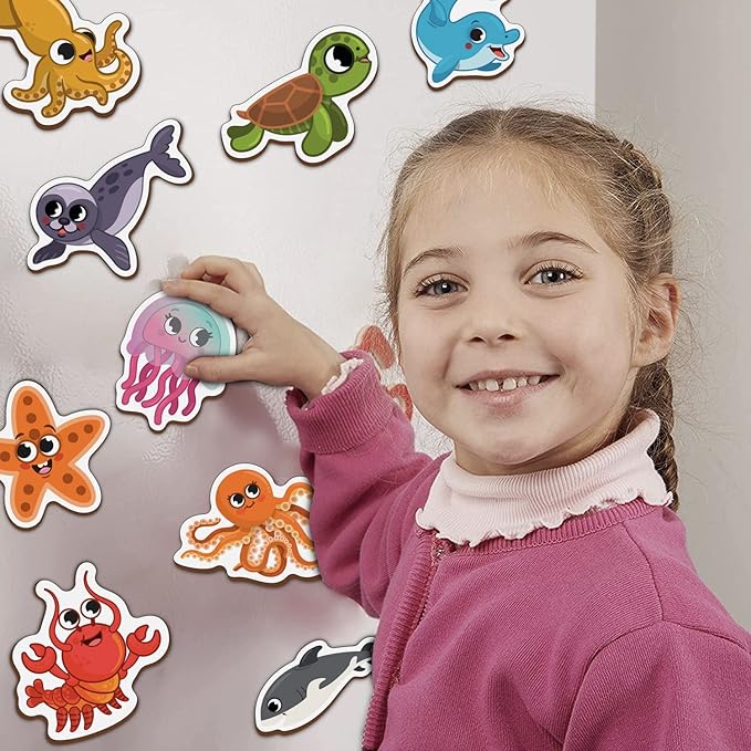Mini Leaves Ocean Animals Wooden Fridge Magnets | Colorful Shape Learning Toy Set | Preschool Toys for Kids
