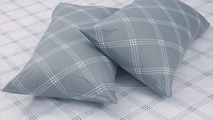 Huesland by Ahmedabad Cotton 186 TC King Size Bedsheet Cotton with 2 Pillow Covers | White & Grey