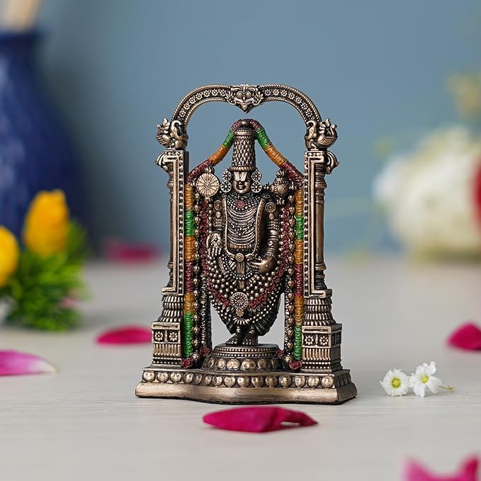 Ecraftindia Handcrafted Polyresin Bronze Tirupati Balaji Idol | God Venkateswara Statue