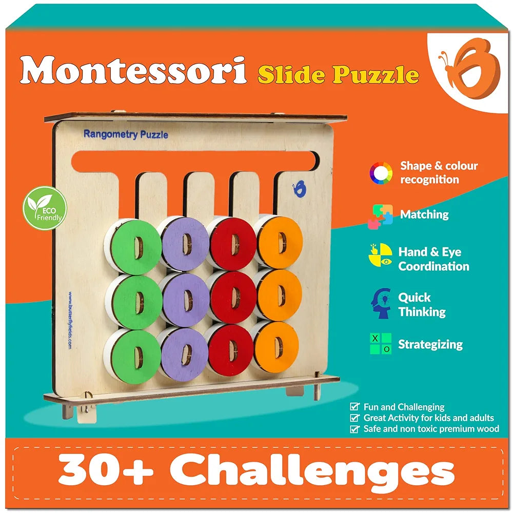 Butterfly EduFields Wooden Montessori Slide Puzzle I Color & Pattern Matching Learning Toys for Kids 4-8 Years Boys Girls | 30+ Patterns | Preschool Educational Activity Toy for 4,5,6,7,8
