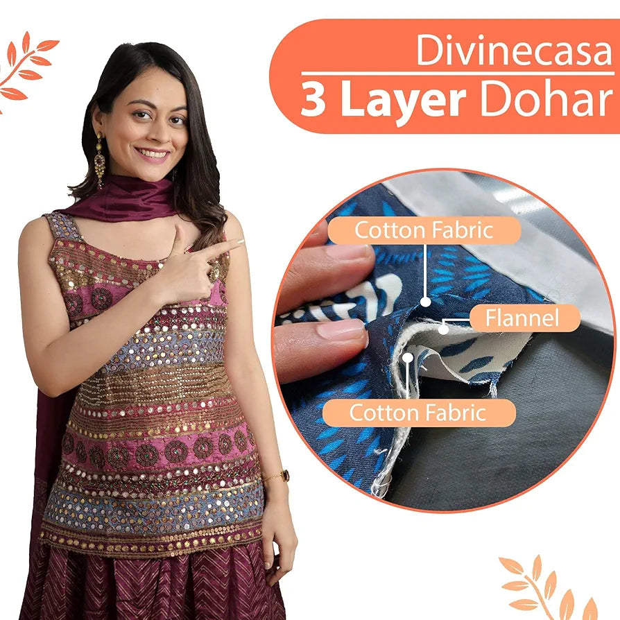 Divine Casa Floret 100% Cotton Single Dohar 120 GSM Soft & Lightweight Throw Blanket Colour Red Orange