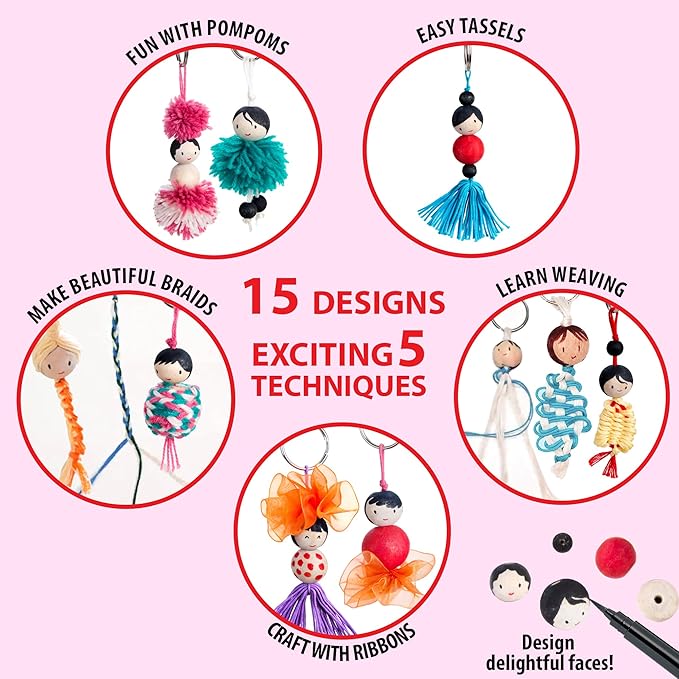 Chalk and Chuckles Keychain Dolls - Art and Craft Kit | Make 15 Keychains | Diy Creative Toys for Kids