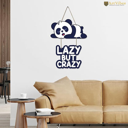 Artvibes Lazy Panda Printed Wooden Wall Hanging With Quotes for Home Decor | Modern Artworks Decoration