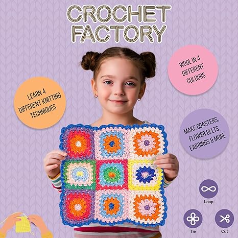 Funskool Handycrafts Crochet Factory Crochet Kit Make Scarves Placemats Coasters Block