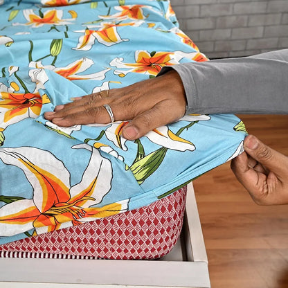Divine Casa Floret 100% Cotton King Fitted Bedsheet 144 TC Deep Pocket Design Soft & Breathable Fabric Colour Wildflower Charm
