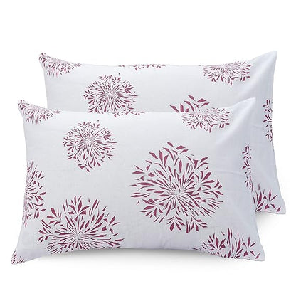Huesland by Ahmedabad Cotton 144 TC Bedsheet for King Size Bed with 2 Pillow Covers | Mauve & White