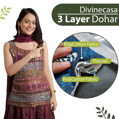 Divine Casa Glace Cotton 120 GSM Reversible Lightweight Printed Single Bed AC Dohar Blanket Quilt Colour Green and Dark Green TC - 120