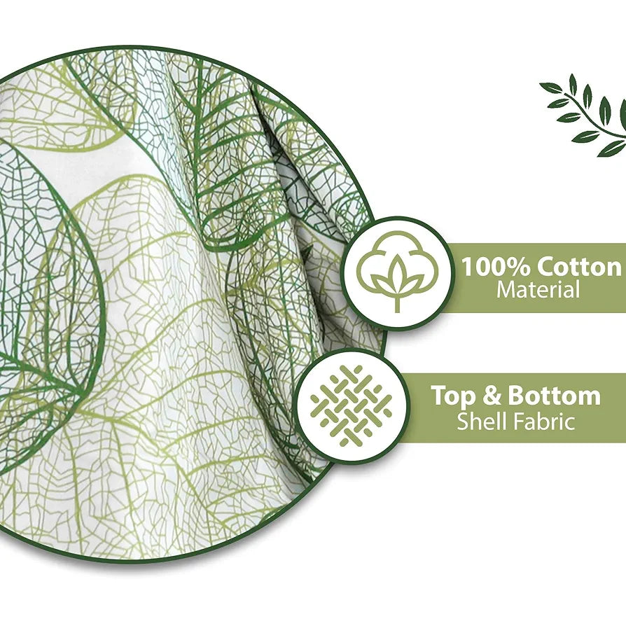 Divine Casa 120 GSM Glace Cotton Single Bed Dohar Lightweight AC Blanket Reversible Leaf Print Quilt Colour Garden Green