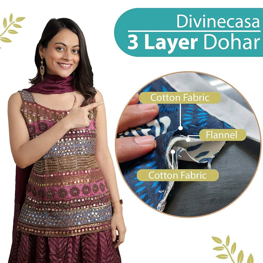 Divine Casa Floret 100% Cotton Single Dohar 120 GSM Soft & Lightweight Throw BlanketColour Meadow Green