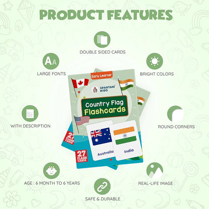 SPARTAN KIDS® Premium Country Flags Flash Cards for Kids | Easy & Fun Way of Learning