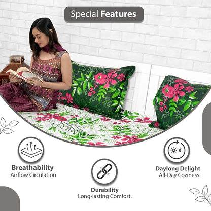Divine Casa Bedsheet for Single Size Bed 144 TC Cotton Bedsheet for Single Size Bed with 1 Pillow Cover  Floral Colour Mint Pink