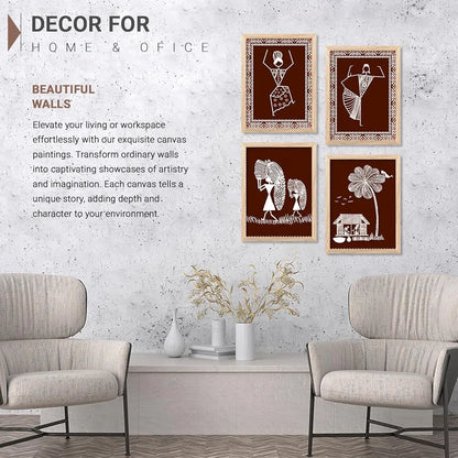 Kotart Warli Art Digital Paintings with Frame Pack of 6 art 3